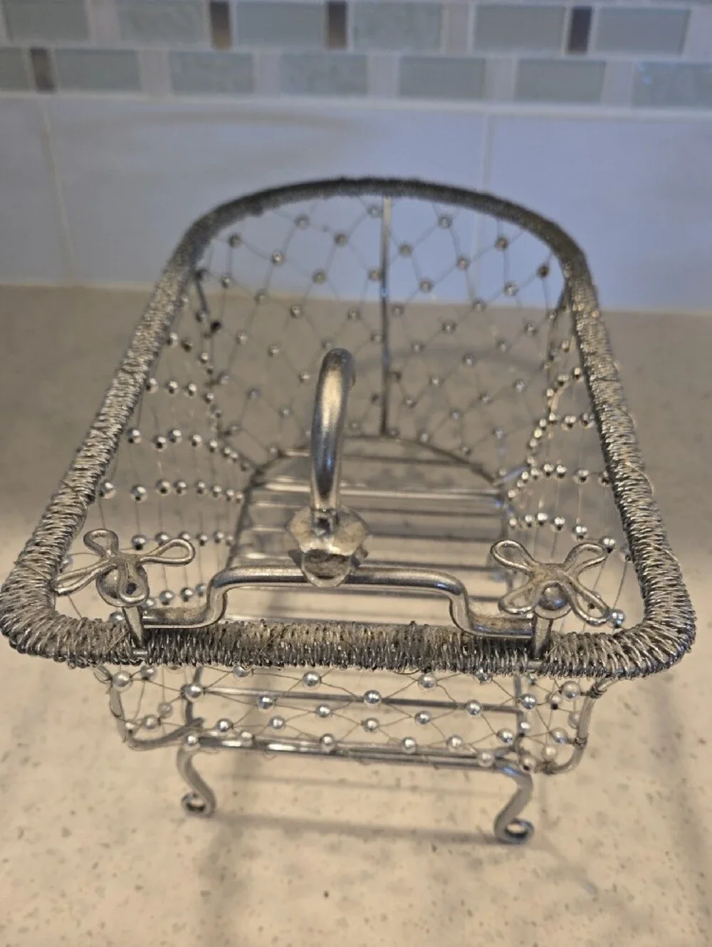 Silver Wire Decorative Bathtub Vanity Tray